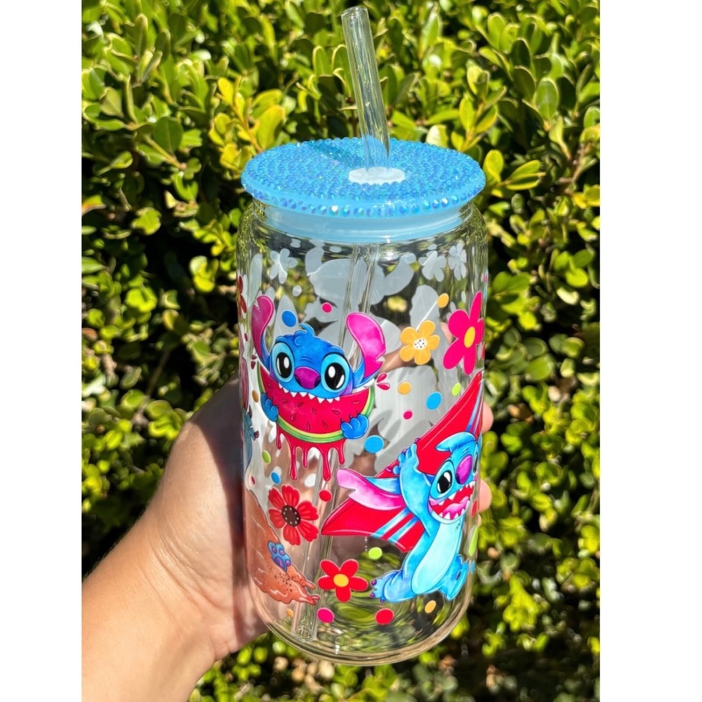 Stitch spring summer watermelon 16oz glass cup